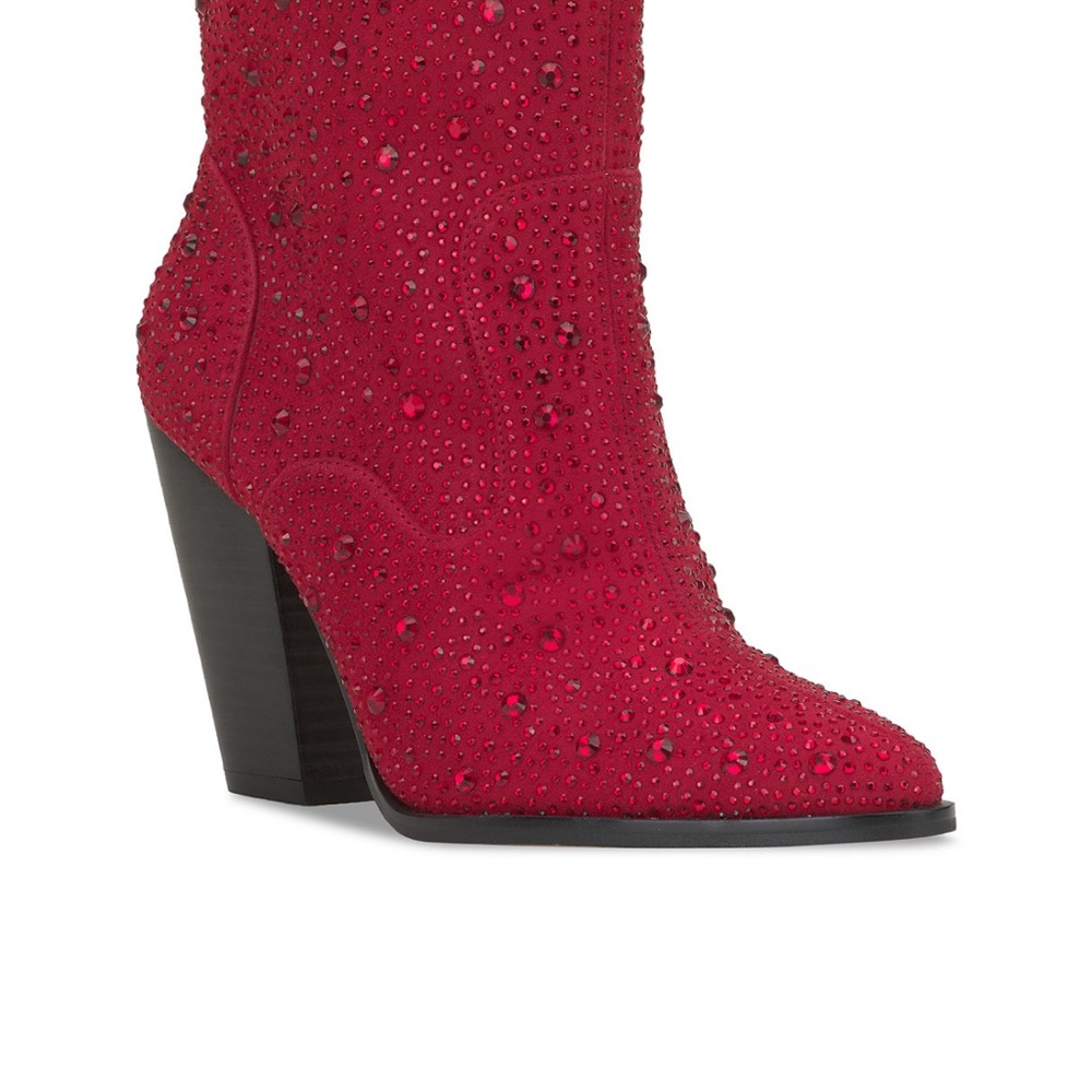 Jessica Simpson Red Crystal-Studded Pointed Ankle Boot